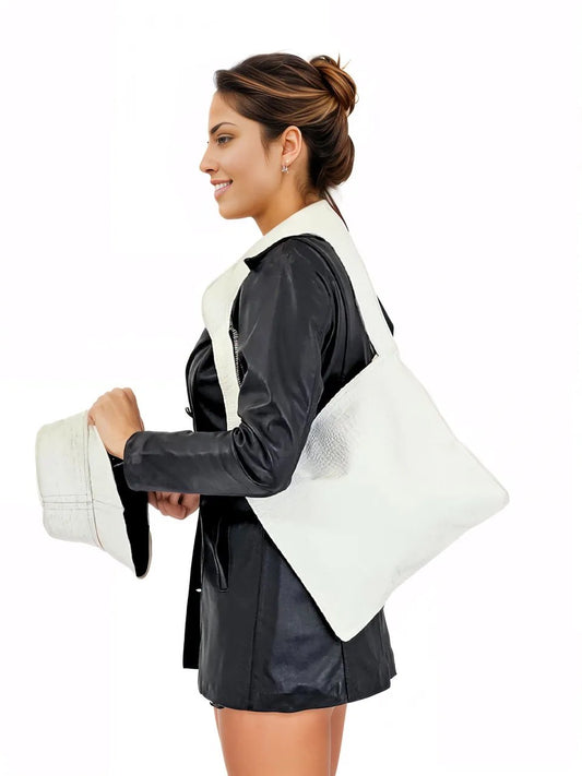 White Crocodile Embossed Leather D Bag * - Tenku Designs