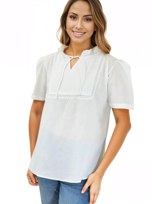 Woman's 100% Cotton White blouse - Tenku Designs