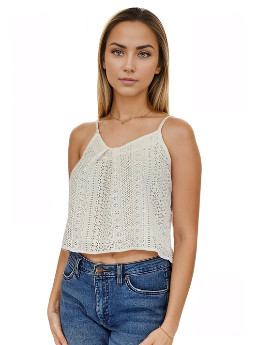 Woman's Crochetted Lace 100% Cotton White Top * - Tenku Designs