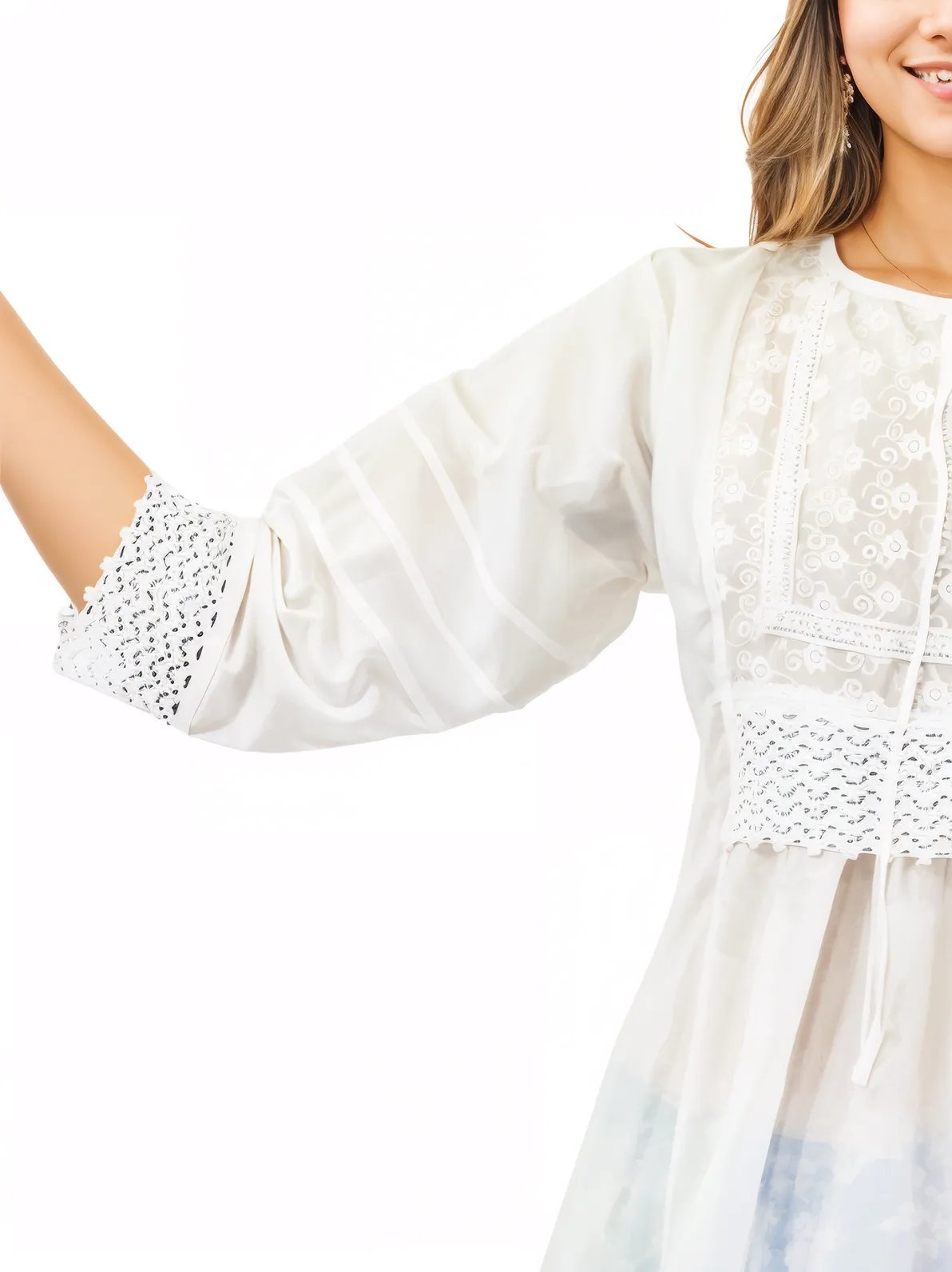 Woman's Lace Detail 100% Cotton White Blouse - Tenku Designs