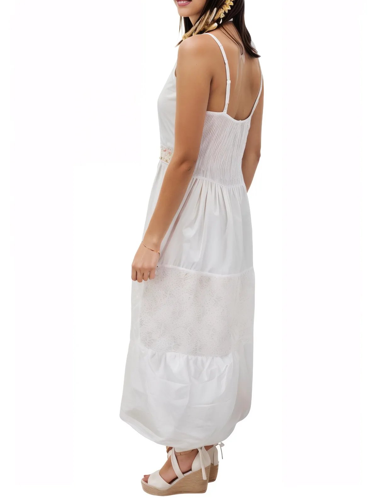 Woman's Sleeveless Lace Detail 100% Cotton White Dress - Tenku Designs