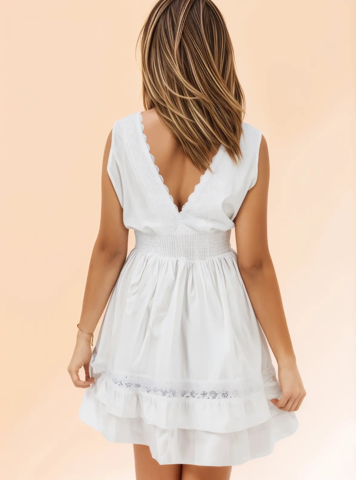 Woman's Sleeveless Lace Detail 100% Cotton White Dress - Tenku Designs