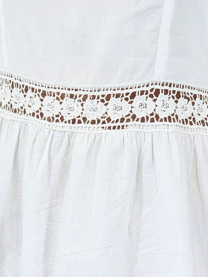 Woman's Sleeveless Lace Detail 100% Cotton White Dress - Tenku Designs