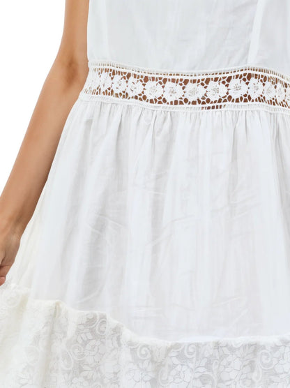Woman's Sleeveless Lace Detail 100% Cotton White Dress - Tenku Designs
