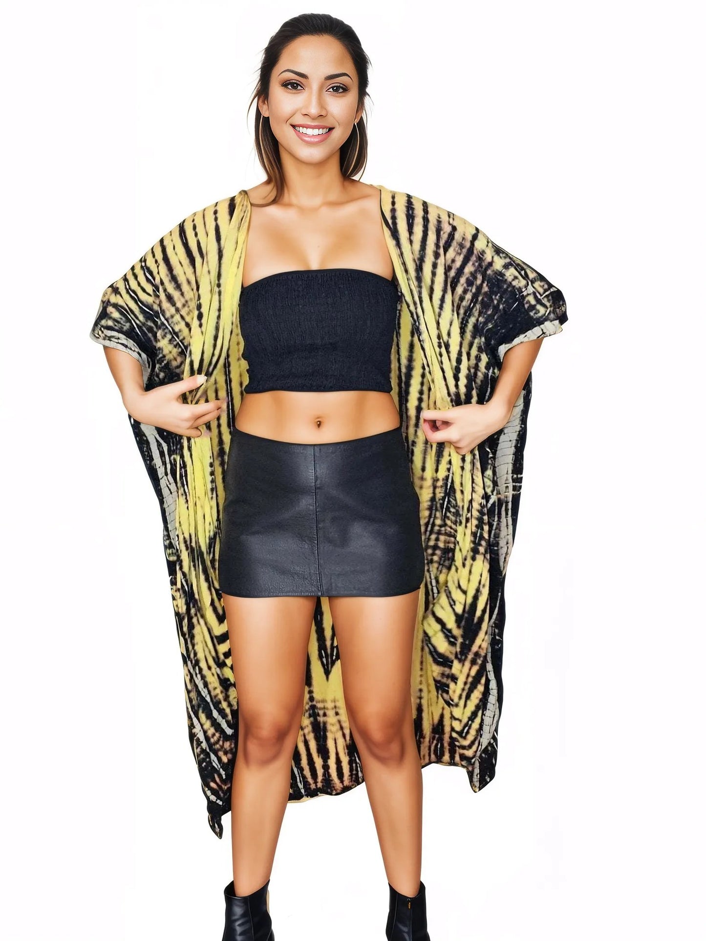 Yellow/Black Boho Tie - Dye Cardigan | Cozy & Chic - Tenku Designs