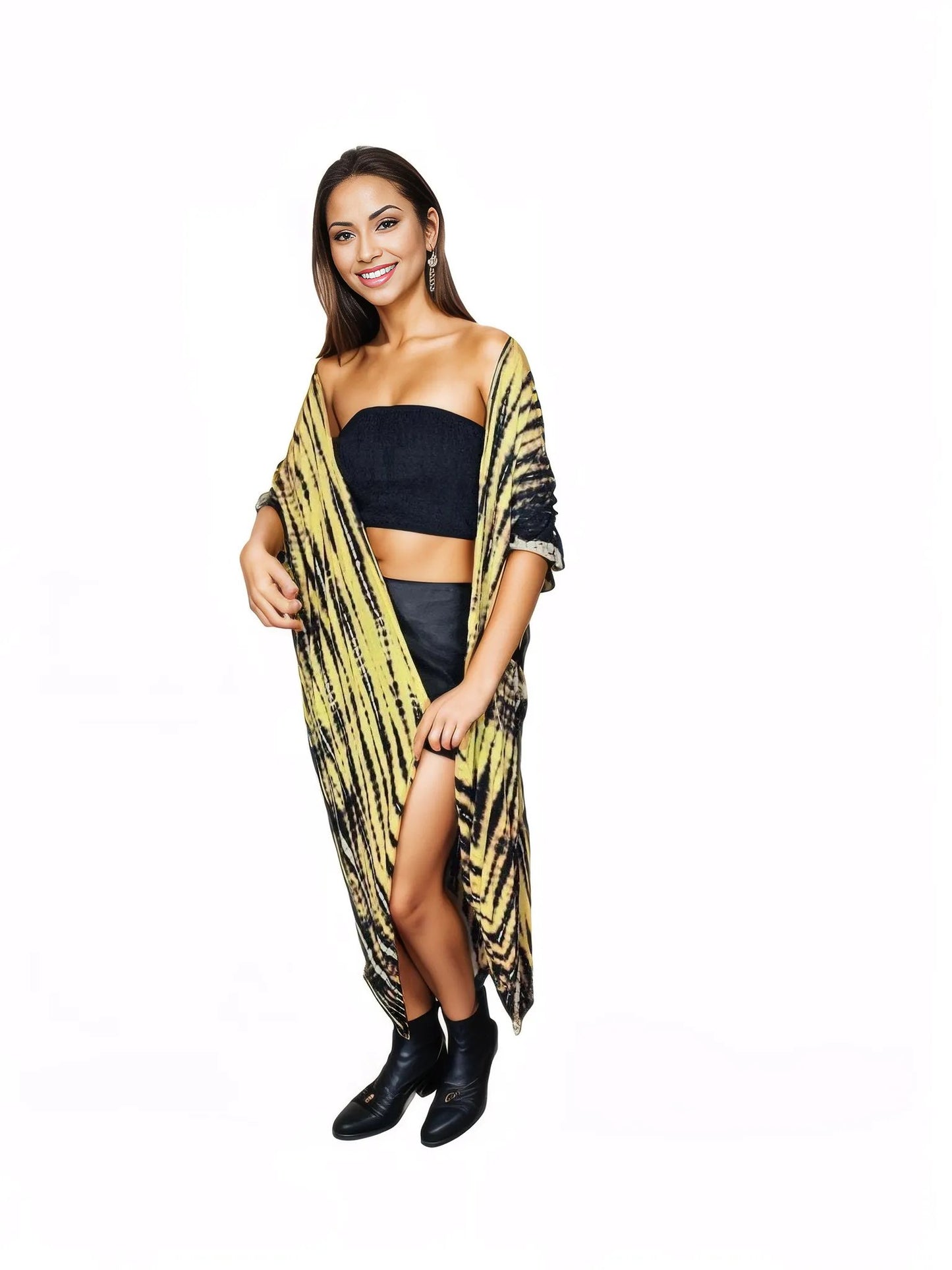 Yellow/Black Boho Tie - Dye Cardigan | Cozy & Chic - Tenku Designs