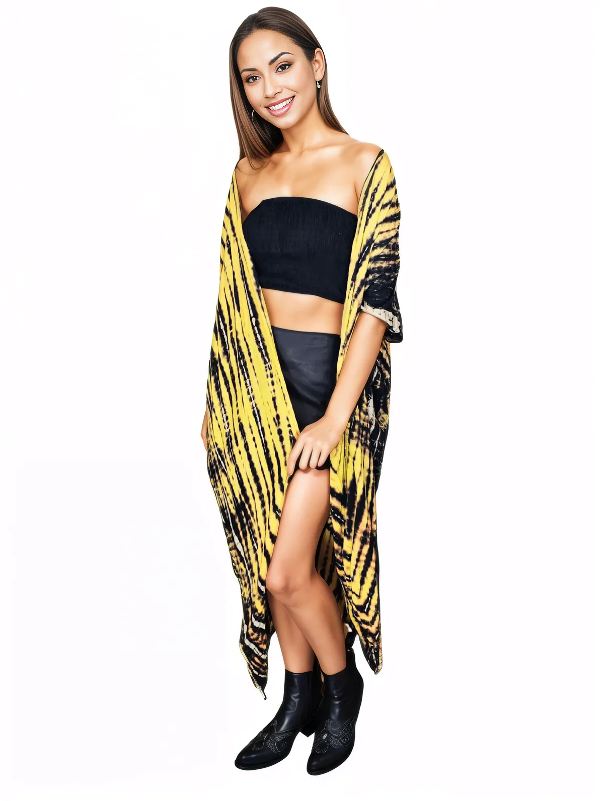 Yellow/Black Boho Tie - Dye Cardigan | Cozy & Chic - Tenku Designs